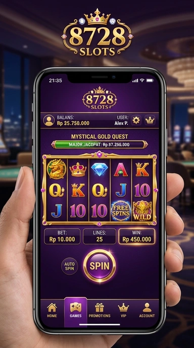 Layar utama 8728slots — antarmuka bersih setelah instalasi